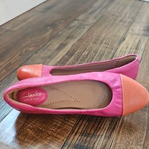 Clarks Artisan Womens Pink and Orange Leather Flats